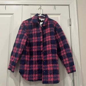 Steve Madden pink and blue flannel coat.